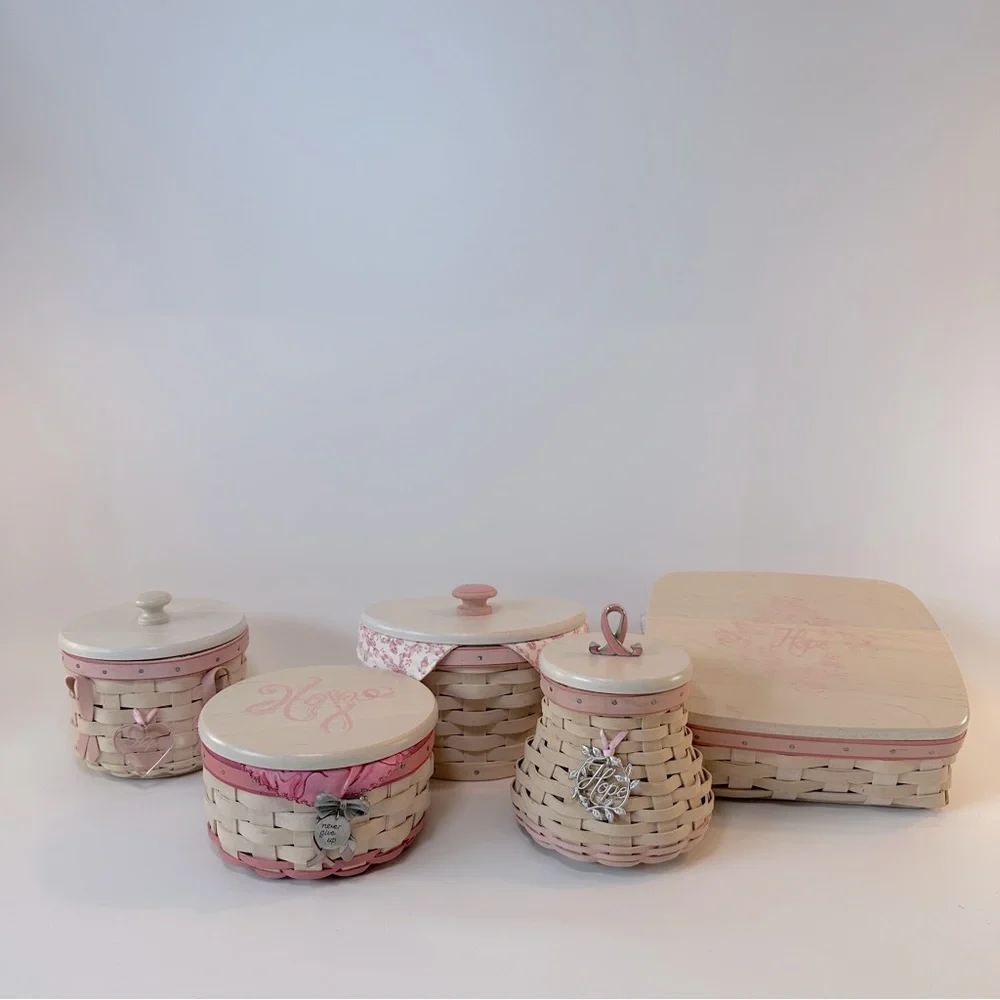 VTG Longaberger Horizon of Hope Whitewash Basket Lid Liner Charms‎ Never Give Up